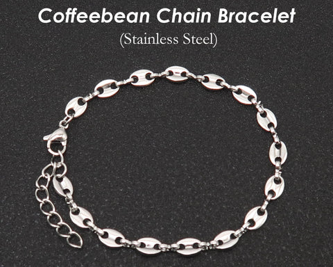 Coffeebean Chain Bracelet, Stainless Steel Bracelets for Men Women, Charm Bracelet ,Minimalist Bracelet Gold Silver, Coffee Bean Bracelet