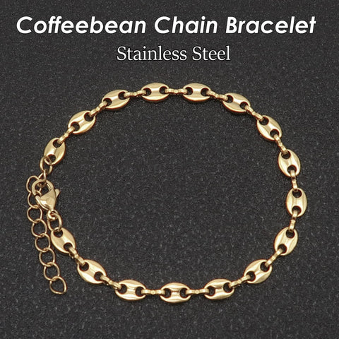 Coffeebean Chain Bracelet, Stainless Steel Bracelets for Men Women, Charm Bracelet ,Minimalist Bracelet Gold Silver, Coffee Bean Bracelet
