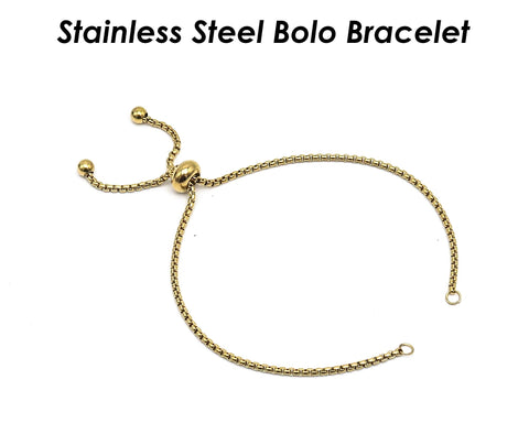 Silder Bracelet Blanks, Sliding Adjustable Bracelet, Stainless Steel Box Chain Bracelet with Slider Clasp, Bolo Bracelet for Jewelry Making