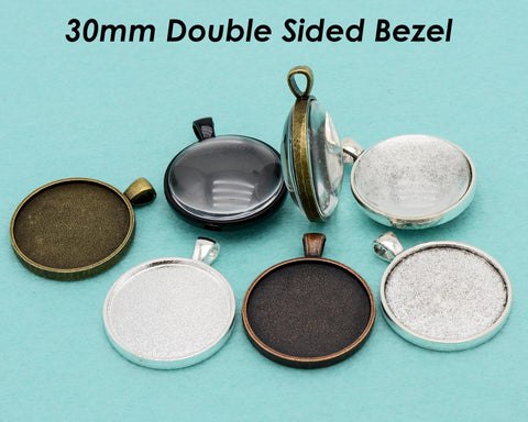 10 Pieces 30mm Double Sided Pendant Tray, Two Sides Pendant Bezel Blanks, Cabochon Base Setting