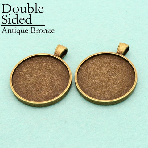 10 Pieces 30mm Double Sided Pendant Tray, Two Sides Pendant Bezel Blanks, Cabochon Base Setting
