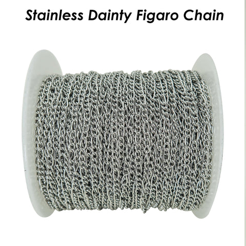 Dainty Figaro Chain Stainless Steel Figaro Link Chain Gold Silver, Dainty Chain Bulk Stainless Steel Chain for Jewelry Making