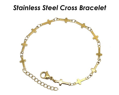 Cross Chain Bracelet, Stainless Steel Bracelets for Men Women, Minimalist Bracelet Gold Silver, Cross Bracelet Gift for Him, Gift for Her
