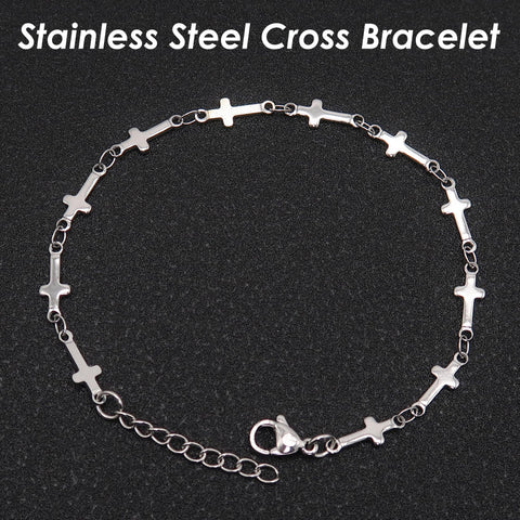 Cross Chain Bracelet, Stainless Steel Bracelets for Men Women, Minimalist Bracelet Gold Silver, Cross Bracelet Gift for Him, Gift for Her