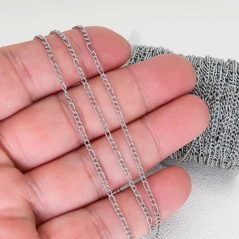 Dainty Figaro Chain Stainless Steel Figaro Link Chain Gold Silver, Dainty Chain Bulk Stainless Steel Chain for Jewelry Making