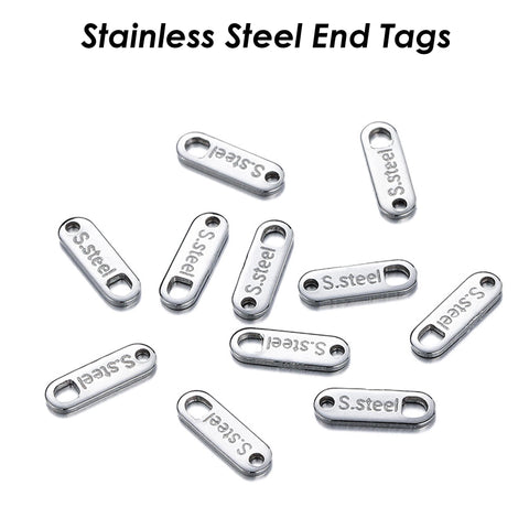 50 x Stainless Steel Extension Chain Tag End Charms, Stainless Steel Charm Tag with Text S.Steel for Extender Chain, Chain Connector Charms