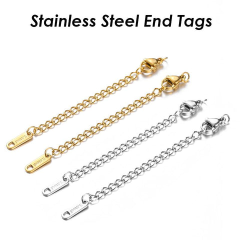 50 x Stainless Steel Extension Chain Tag End Charms, Stainless Steel Charm Tag with Text S.Steel for Extender Chain, Chain Connector Charms