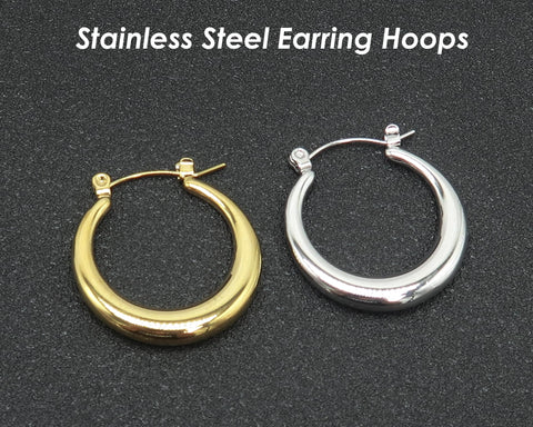Stainless Steel Earring Hoops Gold Silver, Chunky Hoop Earrings for Women, Gold Hoop Earring Gift for Her, Jewelry Craft Supplies