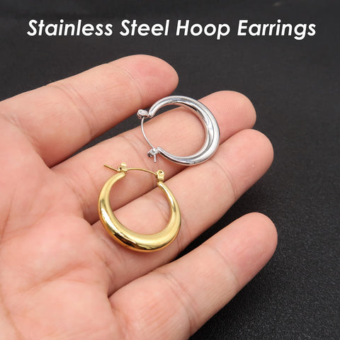 Stainless Steel Earring Hoops Gold Silver, Chunky Hoop Earrings for Women, Gold Hoop Earring Gift for Her, Jewelry Craft Supplies