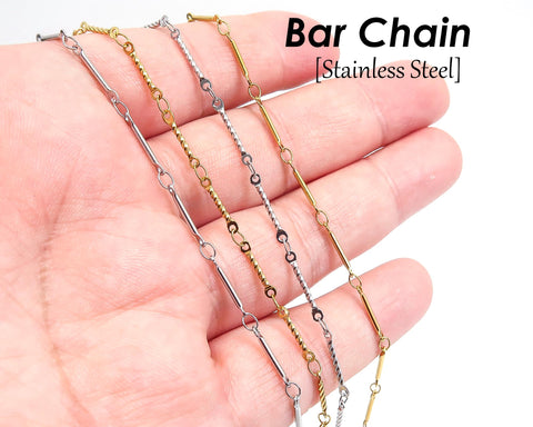 Stainless Steel Chain Bulk, Dainty Bar Chain Gold Silver, Bar Link Chain, Delicate Chain for Jewelry Making