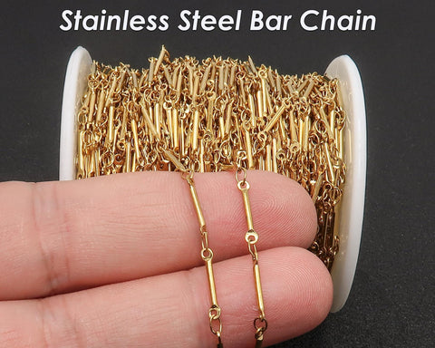 Dainty Bar Chain Stainless Steel Chain Bulk by Foot Lenght Roll, Bar Link Chain Gold Silver, Delicate Chain for Jewelry Making