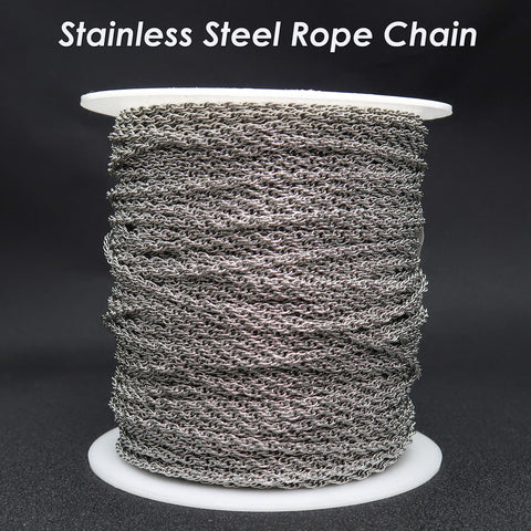 10 Feet Loose Rope Chain Stainless Steel Rope Chain for Necklace or Bracelets, Bulk Stainless Steel for Jewelry Making