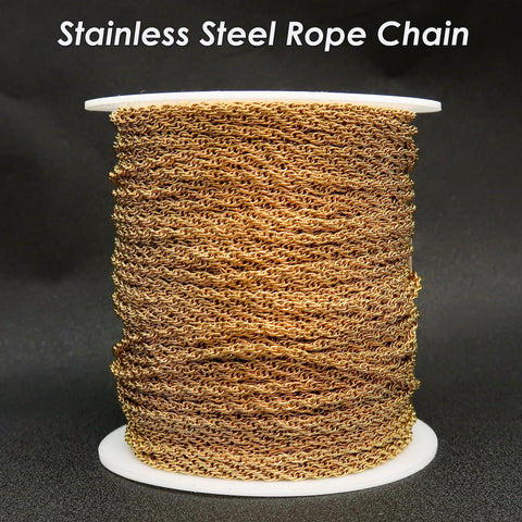 10 Feet Loose Rope Chain Stainless Steel Rope Chain for Necklace or Bracelets, Bulk Stainless Steel for Jewelry Making