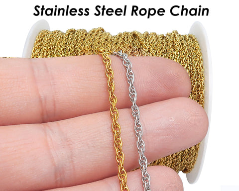 10 Feet Loose Rope Chain Stainless Steel Rope Chain for Necklace or Bracelets, Bulk Stainless Steel for Jewelry Making