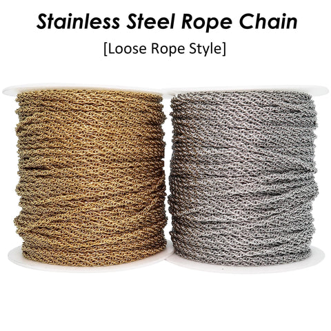 10 Feet Loose Rope Chain Stainless Steel Rope Chain for Necklace or Bracelets, Bulk Stainless Steel for Jewelry Making