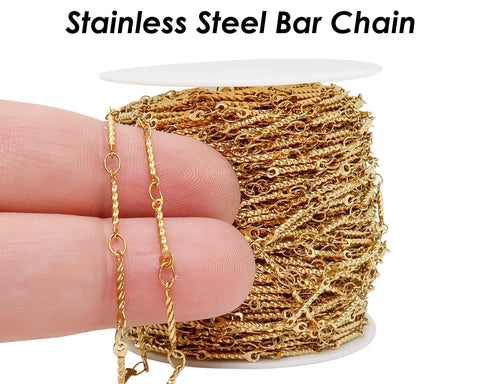Twist Bar Chain Stainless Steel Chain Bulk by Foot Lenght Roll, Bar Link Chain Gold Silver, Delicate Chain Dainty Chain for Jewelry Making