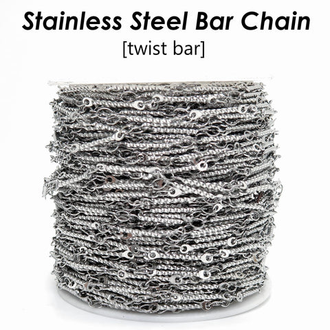 Twist Bar Chain Stainless Steel Chain Bulk by Foot Lenght Roll, Bar Link Chain Gold Silver, Delicate Chain Dainty Chain for Jewelry Making
