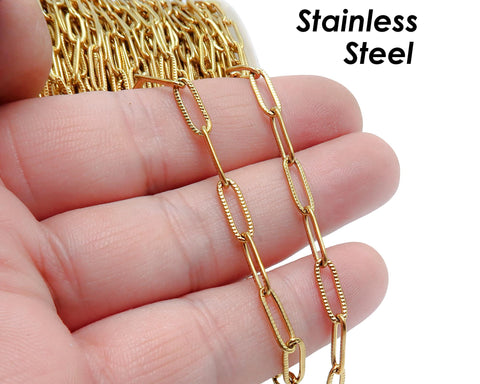 Pattern Paperclip Chain Stainless Steel Paperclip Chain Gold Silver for Necklace Bracelet, Bulk Paper Clip Chain by the Yard Foot Meter Roll
