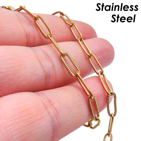 Pattern Paperclip Chain Stainless Steel Paperclip Chain Gold Silver for Necklace Bracelet, Bulk Paper Clip Chain by the Yard Foot Meter Roll