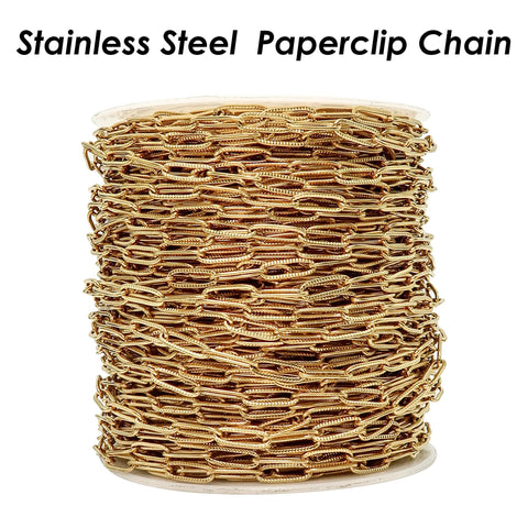 Pattern Paperclip Chain Stainless Steel Paperclip Chain Gold Silver for Necklace Bracelet, Bulk Paper Clip Chain by the Yard Foot Meter Roll