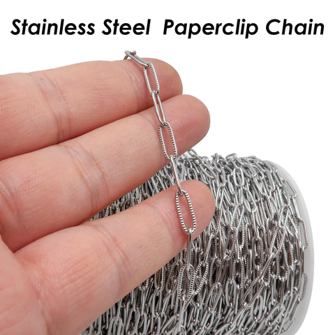Pattern Paperclip Chain Stainless Steel Paperclip Chain Gold Silver for Necklace Bracelet, Bulk Paper Clip Chain by the Yard Foot Meter Roll