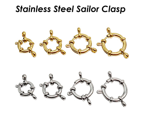 Sailor Clasp Stainless Steel Spring Clasp Closure, Big Ring Clasp Gold Silver, Spring Ring Clasps for Jewelry Making
