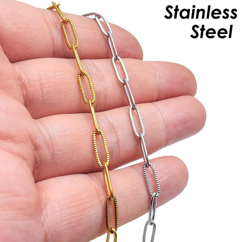 Pattern Paperclip Chain Stainless Steel Paperclip Chain Gold Silver for Necklace Bracelet, Bulk Paper Clip Chain by the Yard Foot Meter Roll
