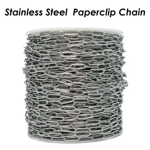 Pattern Paperclip Chain Stainless Steel Paperclip Chain Gold Silver for Necklace Bracelet, Bulk Paper Clip Chain by the Yard Foot Meter Roll
