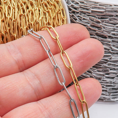Pattern Paperclip Chain Stainless Steel Paperclip Chain Gold Silver for Necklace Bracelet, Bulk Paper Clip Chain by the Yard Foot Meter Roll