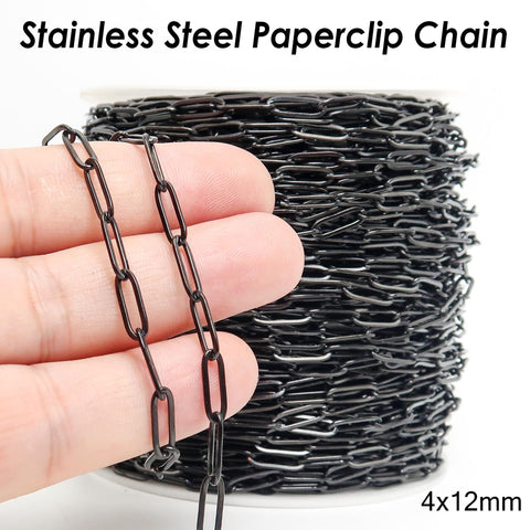 Stainless Steel Paper Clip Chain Black Silver Gold Paperclip Chain for Necklace Bracelet, Bulk Stainless Steel Chain for Jewelry Making
