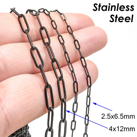 Stainless Steel Paper Clip Chain Black Silver Gold Paperclip Chain for Necklace Bracelet, Bulk Stainless Steel Chain for Jewelry Making