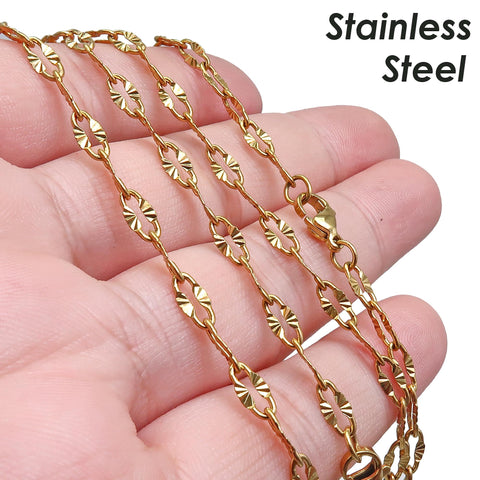 Diamond Cut Sparkle Chain Necklace, Textured Chain Necklace, Paperclip Necklace Gold Silver, Bulk Stainless Steel Necklace for Wome Men