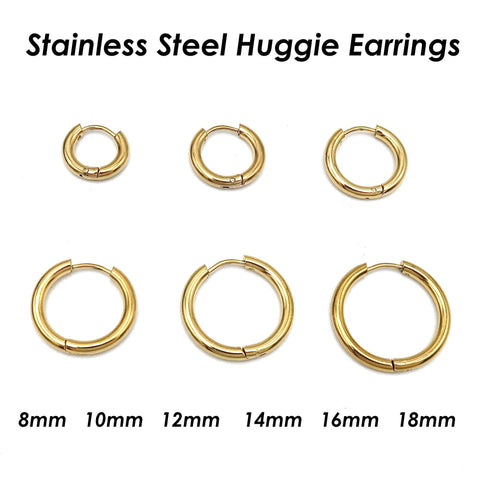 Huggie Hoop Earring Hooks Stainless Steel, Hinged Earring Hoops Gold Silver Black Hypoallergenic Hook Earring Supplies for Jewelry Making