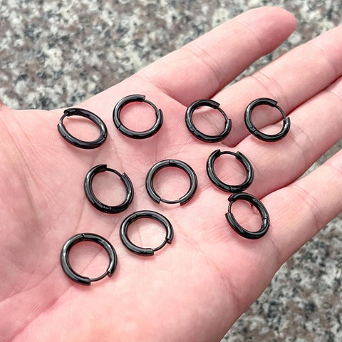 Huggie Hoop Earring Hooks Stainless Steel, Hinged Earring Hoops Gold Silver Black Hypoallergenic Hook Earring Supplies for Jewelry Making
