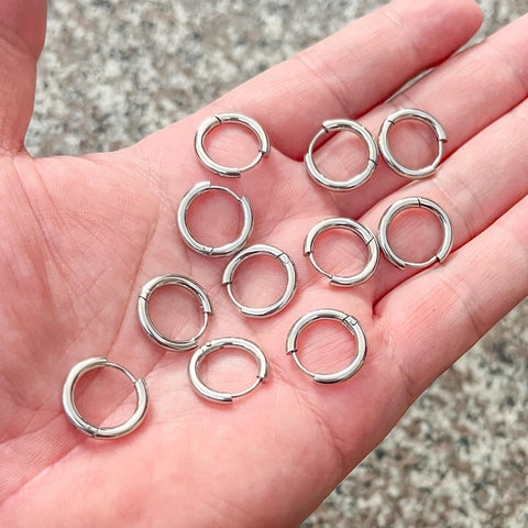 Huggie Hoop Earring Hooks Stainless Steel, Hinged Earring Hoops Gold Silver Black Hypoallergenic Hook Earring Supplies for Jewelry Making