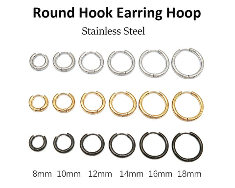 Huggie Hoop Earring Hooks Stainless Steel, Hinged Earring Hoops Gold Silver Black Hypoallergenic Hook Earring Supplies for Jewelry Making