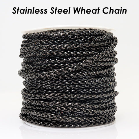 Wheat Chain Gold Black Silver, Round Franco Chain, Braid Chain, Bulk Stainless Steel Chain for Jewelry Making or Handbag