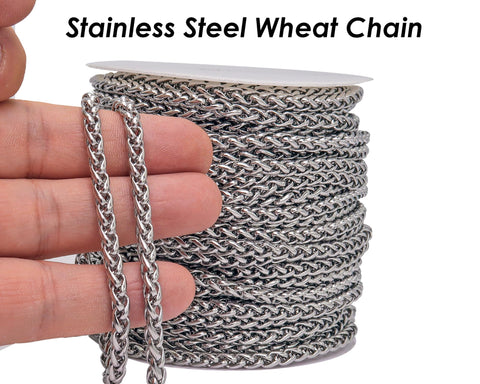 Wheat Chain Gold Black Silver, Round Franco Chain, Braid Chain, Bulk Stainless Steel Chain for Jewelry Making or Handbag