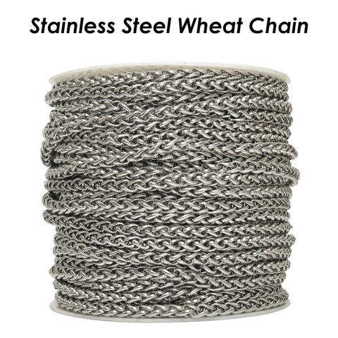 Wheat Chain Gold Black Silver, Round Franco Chain, Braid Chain, Bulk Stainless Steel Chain for Jewelry Making or Handbag