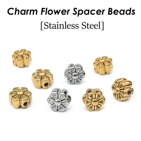 6mm Flower Beads Stainless Steel Spacer Beads Gold Silver, Jewelry Making Beads