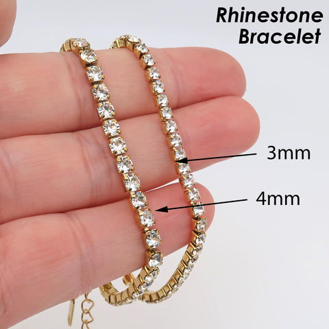 Clear Rhinestone Tennis Bracelet, Stainless Steel Chain Base Handmade Sparkle Jewelry, Gift for Her