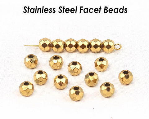 20 x Faceted Beads Stainless Steel Spacer Beads Gold Silver Sparkle Beads Jewelry Making