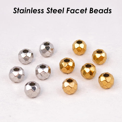20 x Faceted Beads Stainless Steel Spacer Beads Gold Silver Sparkle Beads Jewelry Making