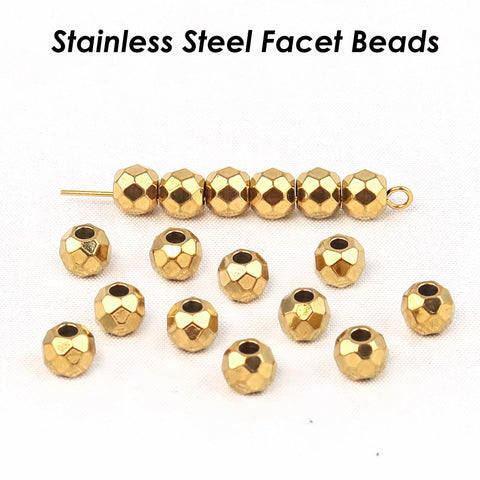20 x Faceted Beads Stainless Steel Spacer Beads Gold Silver Sparkle Beads Jewelry Making