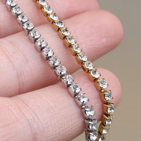 Crystal Rhinestone Chain 2.5/3/4mm Stainless Steel Cup Chain, Sparkling Jewelry Making