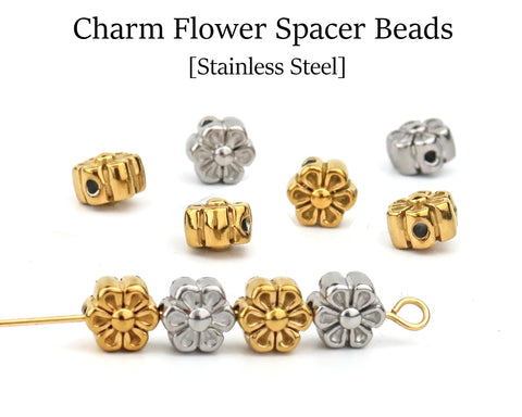 6mm Flower Beads Stainless Steel Spacer Beads Gold Silver, Jewelry Making Beads
