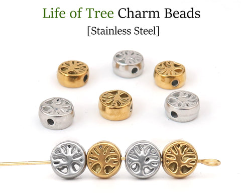 6mm Tree of Life Charm Beads Stainless Steel Spacer Beads for Jewelry Making