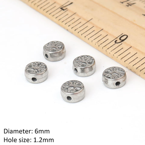 6mm Tree of Life Charm Beads Stainless Steel Spacer Beads for Jewelry Making