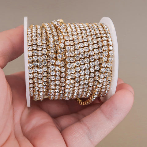 Crystal Rhinestone Chain 2.5/3/4mm Stainless Steel Cup Chain, Sparkling Jewelry Making