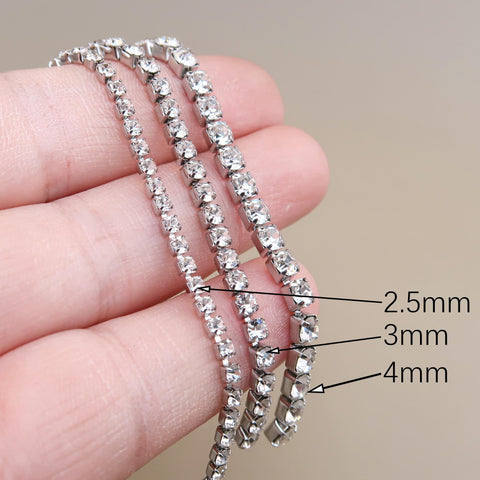 Crystal Rhinestone Chain 2.5/3/4mm Stainless Steel Cup Chain, Sparkling Jewelry Making